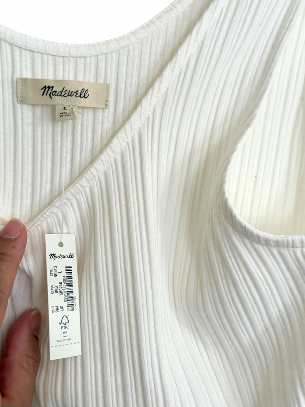 Madewell NQ613 White Ribbed Drop Waist Tank Midi Dress Large - Picture 4 of 4
